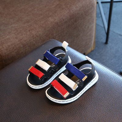 Κομψή περιστασιακή σανδάλια για τα αγόρια με ριγέ Velcro - 3 χρώματα