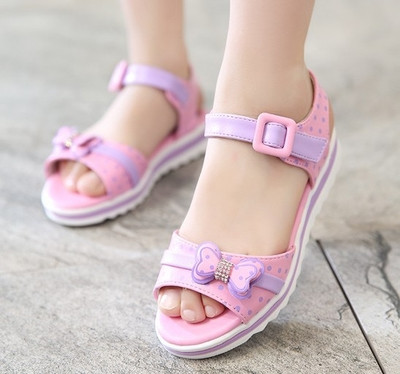 Sharenka, πολλά νέα παιδιά σανδάλια για τα κορίτσια με ενδιαφέρον κορδέλα - 4 χρώματα
