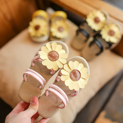 Свежи летни чехли за момичета с декорация цвете