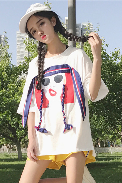 καθημερινά ευρύ-shirt Πολλές κομψό γυναικών με ενδιαφέροντα έγχρωμο απλικέ