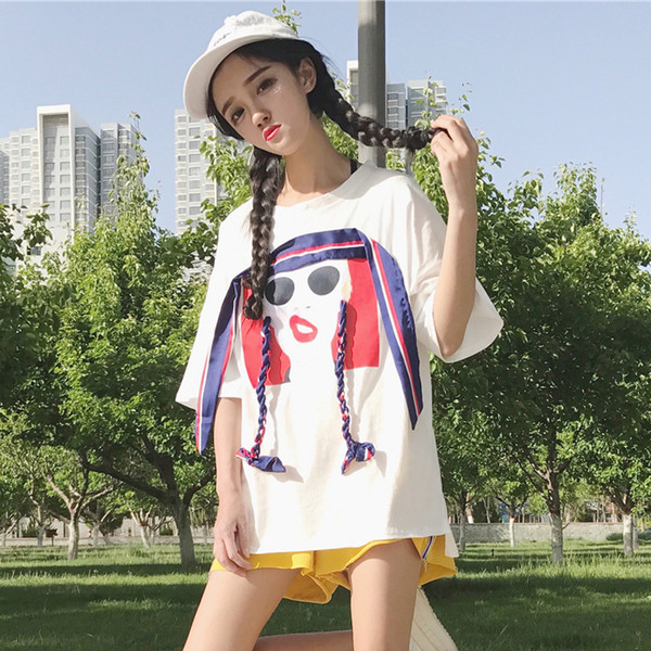 καθημερινά ευρύ-shirt Πολλές κομψό γυναικών με ενδιαφέροντα έγχρωμο απλικέ