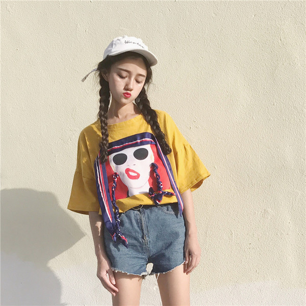 καθημερινά ευρύ-shirt Πολλές κομψό γυναικών με ενδιαφέροντα έγχρωμο απλικέ