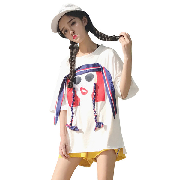 καθημερινά ευρύ-shirt Πολλές κομψό γυναικών με ενδιαφέροντα έγχρωμο απλικέ