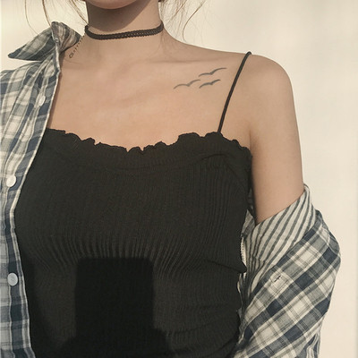 Οι γυναίκες καθημερινά πτυχωτό πουκάμισο σε μαύρο και λευκό με λεπτές τιράντες