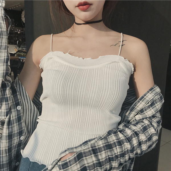 Οι γυναίκες καθημερινά πτυχωτό πουκάμισο σε μαύρο και λευκό με λεπτές τιράντες