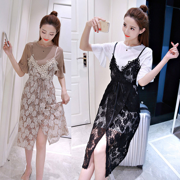 Η τρέχουσα άνοιξη και το καλοκαίρι το μοντέλο δαντέλα φόρεμα από 2 μέρη