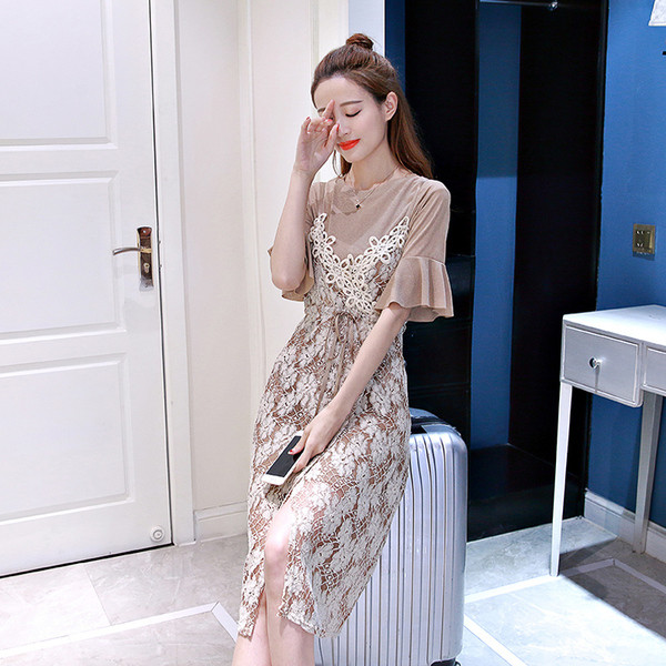 Η τρέχουσα άνοιξη και το καλοκαίρι το μοντέλο δαντέλα φόρεμα από 2 μέρη