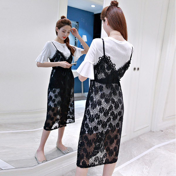 Η τρέχουσα άνοιξη και το καλοκαίρι το μοντέλο δαντέλα φόρεμα από 2 μέρη