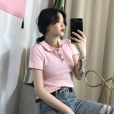 Πολύ κομψό κυρίες T-shirt με κοντά μανίκια και ζιβάγκο - 2tsvyata