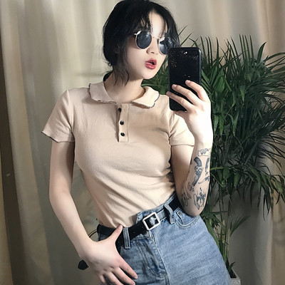 Πολύ κομψό κυρίες T-shirt με κοντά μανίκια και ζιβάγκο - 2tsvyata