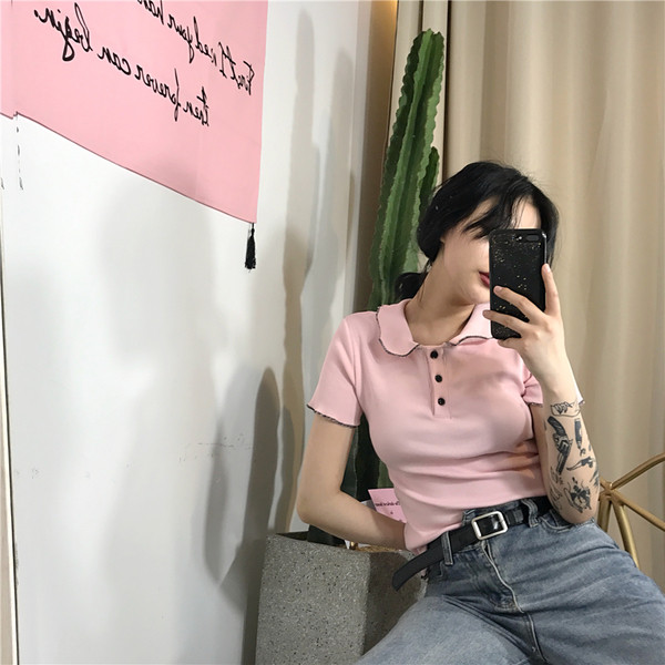 Πολύ κομψό κυρίες T-shirt με κοντά μανίκια και ζιβάγκο - 2tsvyata