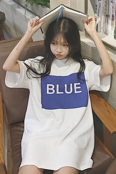 Κυρίες ευρύ τύπου μπλούζα χιτώνα με μακριά μανίκια και γράμματα στο στήθος