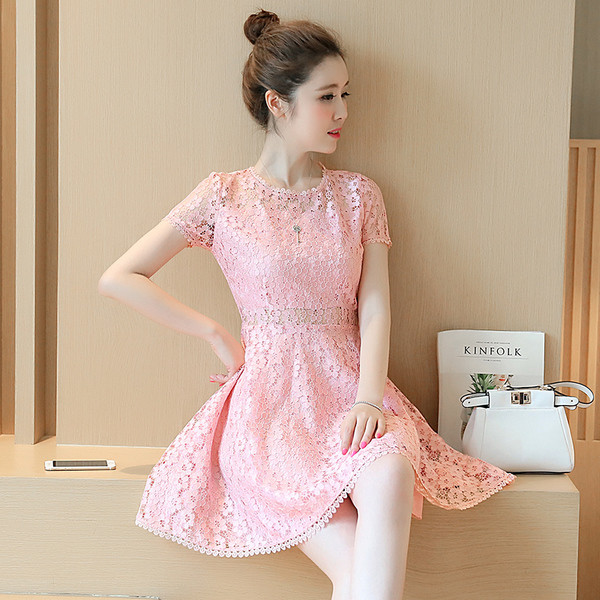 Λεπτό άνετα το καλοκαίρι κυρίες φόρεμα δαντέλα διάτρητη