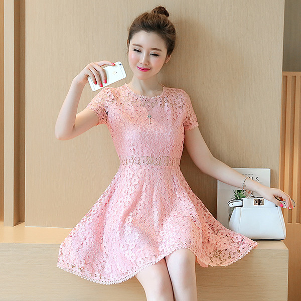 Λεπτό άνετα το καλοκαίρι κυρίες φόρεμα δαντέλα διάτρητη