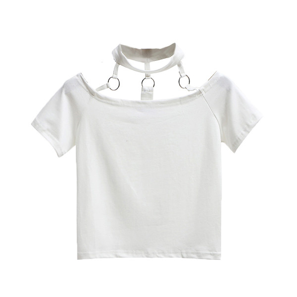 Καθημερινά κυρίες μπλούζα με κοντά μανίκια και ενδιαφέρον γύρω από ιμάντες με μεταλλικά διακοσμητικά