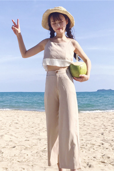 Σετ 2 μέρη - μικρό γιλέκο και παντελόνι με υψηλή μέση - 2 χρώματα