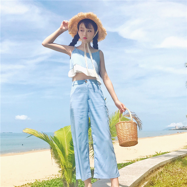 Σετ 2 μέρη - μικρό γιλέκο και παντελόνι με υψηλή μέση - 2 χρώματα