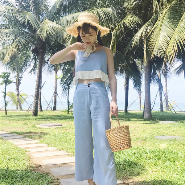 Σετ 2 μέρη - μικρό γιλέκο και παντελόνι με υψηλή μέση - 2 χρώματα