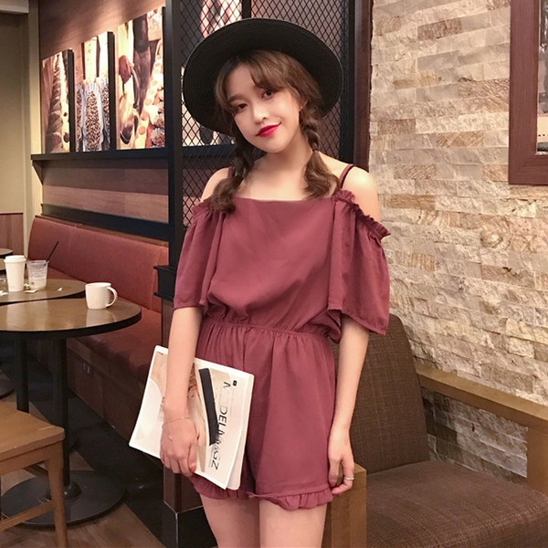 Καλοκαίρι κυρίες σύντομη jumpsuit με πτώση ώμους