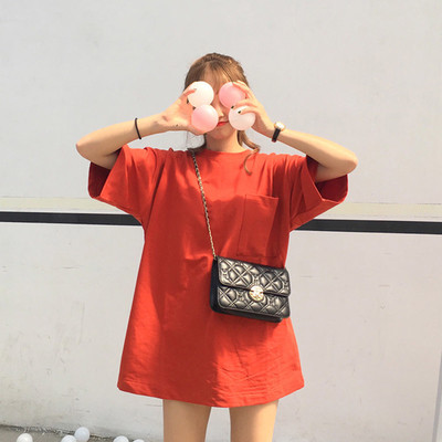 Απλή μεγάλη μακρύ T-shirt τσέπη στυλ τουνίκ