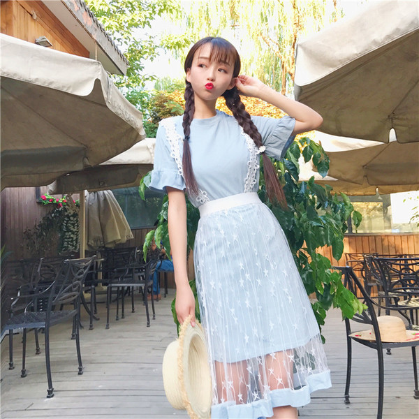 Φόρεμα 2 μέρη με άκρη δαντέλα mesh,