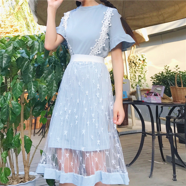 Φόρεμα 2 μέρη με άκρη δαντέλα mesh,