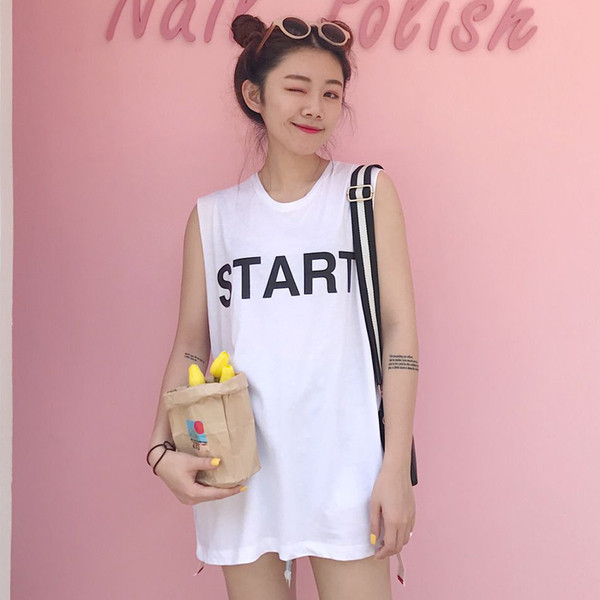 αμάνικο T-shirt Long γυναικών με την επιγραφή «START»