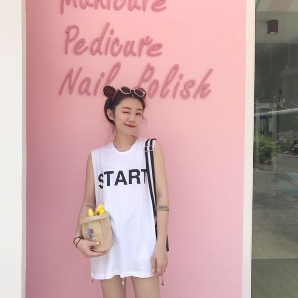 αμάνικο T-shirt Long γυναικών με την επιγραφή «START»