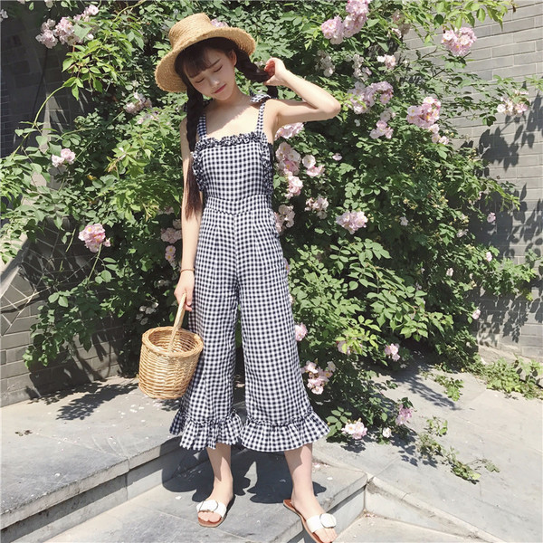 μακρύ καρώ jumpsuit Γυναικών με βολάν