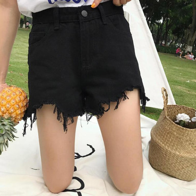 Πολύ μοντέρνο και άνετο κυρίες σύντομη παντελόνι τζιν σε μαύρο και άσπρο με κρόσσια στα πόδια