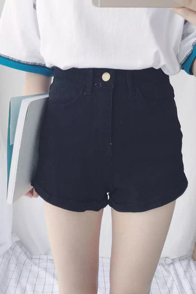 Дамски черни къси дънкови панталони с висока талия