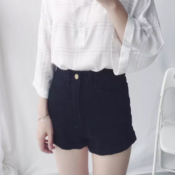 Дамски черни къси дънкови панталони с висока талия