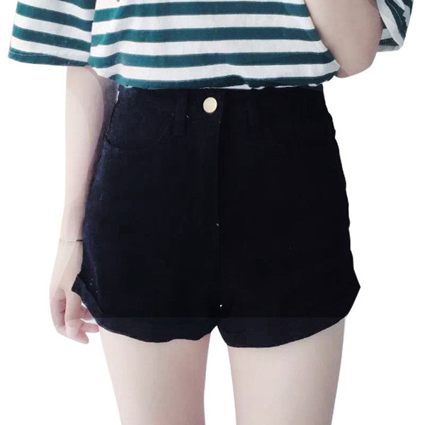 Дамски черни къси дънкови панталони с висока талия