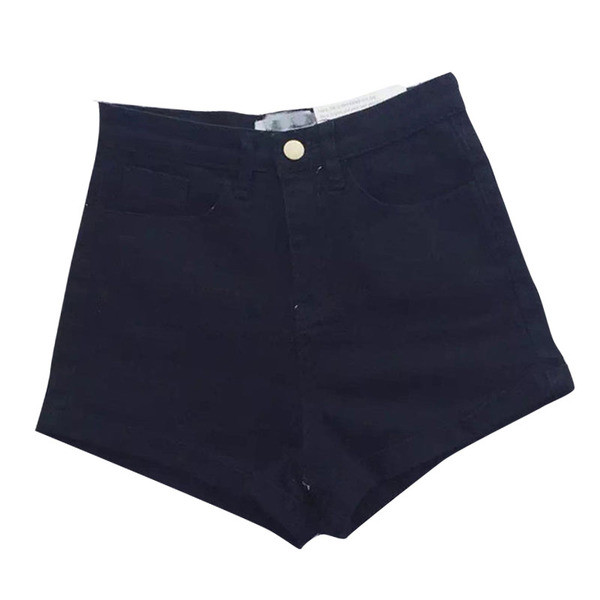 Дамски черни къси дънкови панталони с висока талия