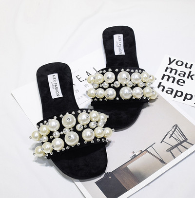 Γυναικείες παντόφλες σουέτ με μεγάλες χάντρες - 3 χρώματα