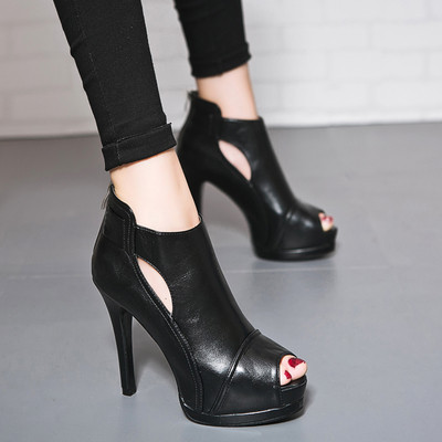 Супер модерни черни обувки от изкуствена кожа с висок ток