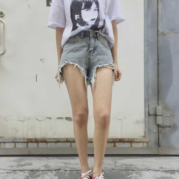 Hit σύντομο παντελόνι τζιν παντελόνι με razrafani και κρόσσια άκρα