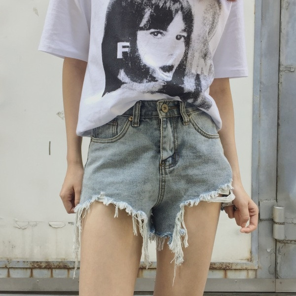 Hit σύντομο παντελόνι τζιν παντελόνι με razrafani και κρόσσια άκρα