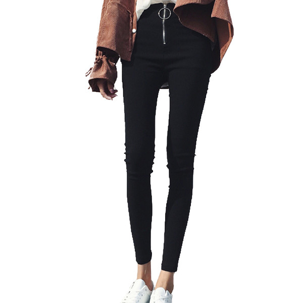 Πολύ βολικό και μοντέρνα κυρίες μαύρο κολάν με φερμουάρ και ένα γύρο στολίδι