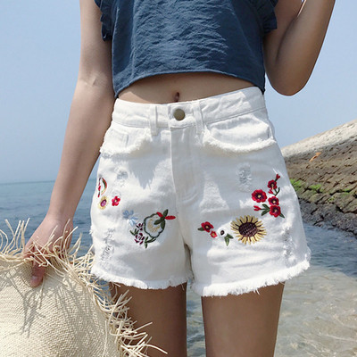 Μεγάλη κυρίες σύντομη casual παντελόνι με κεντήματα και βλεφαρίδες στα κάτω άκρα