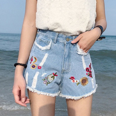 Μεγάλη κυρίες σύντομη casual παντελόνι με κεντήματα και βλεφαρίδες στα κάτω άκρα