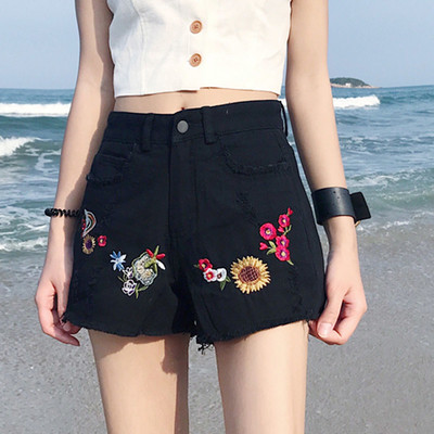 Μεγάλη κυρίες σύντομη casual παντελόνι με κεντήματα και βλεφαρίδες στα κάτω άκρα