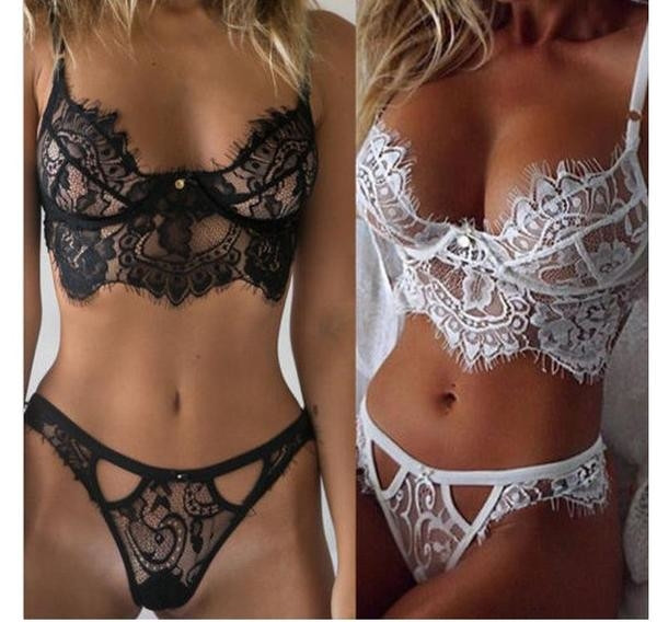 Много красиво и нежно дамско бельо с ажурна дантела в комплект от две части