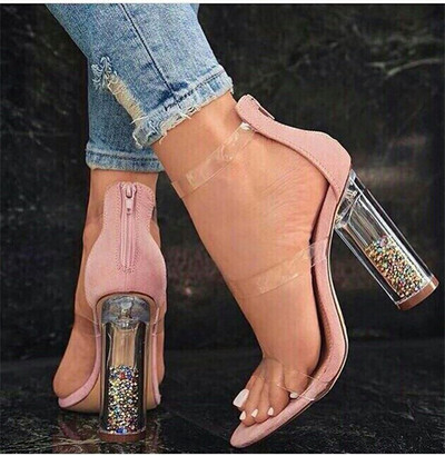 Дамски сандали два модела от еко кожа и на висок ток черни и розови