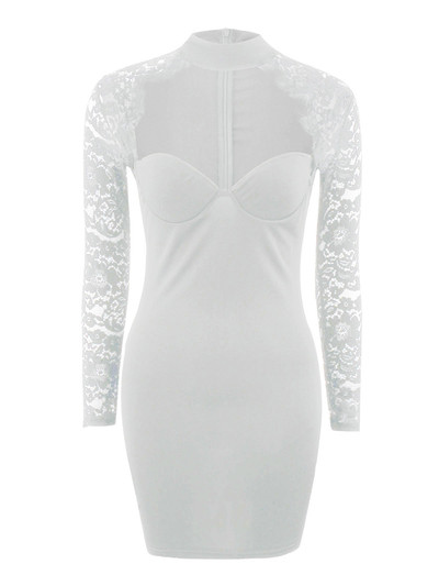 Πολύ απαλή βράδυ κυρίες φόρεμα σε μαύρο και άσπρο με μακριά μανίκια δαντέλα