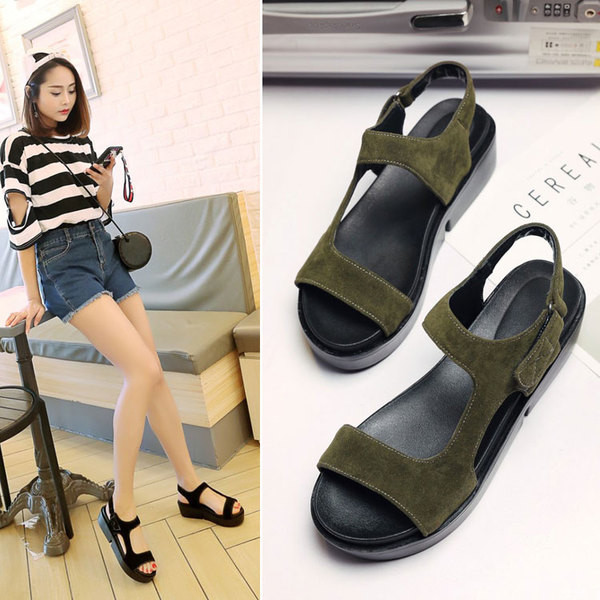 σουέτ σανδάλια κομψό και casual κυρίες με ιμάντες σε μαύρο, πράσινο, γκρι και σκούρο πράσινο χρώμα