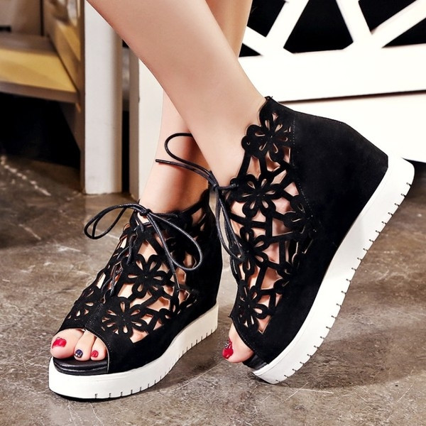 Φρέσκα πλατφόρμα κυρίες σανδάλια κατάλληλο για καθημερινή μαύρο και καφέ