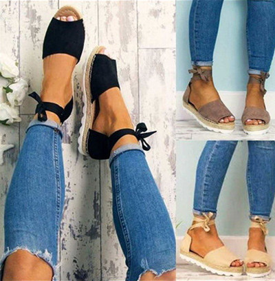 Страхотни велурени ежедневни дамски сандали с връзки около глезените - 4 цвята