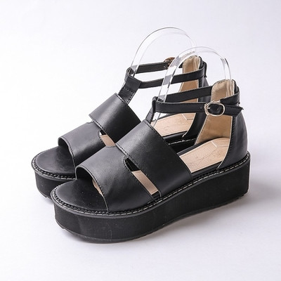 σανδάλια Κομψό κυρίες με δερμάτινα λουριά με άνετα υψηλή πλατφόρμα