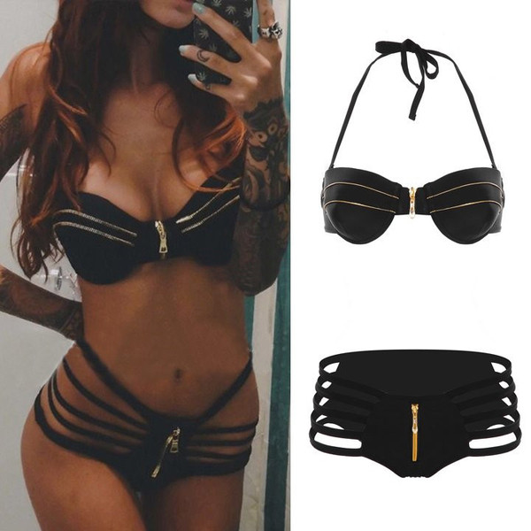 Μαύρη δύο τεμαχίων με ιμάντες και φερμουάρ